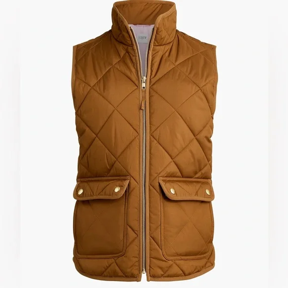 J. Crew Women’s Puffer Vest with Snap Pockets Cognac Brown Size L - Picture 1 of 10